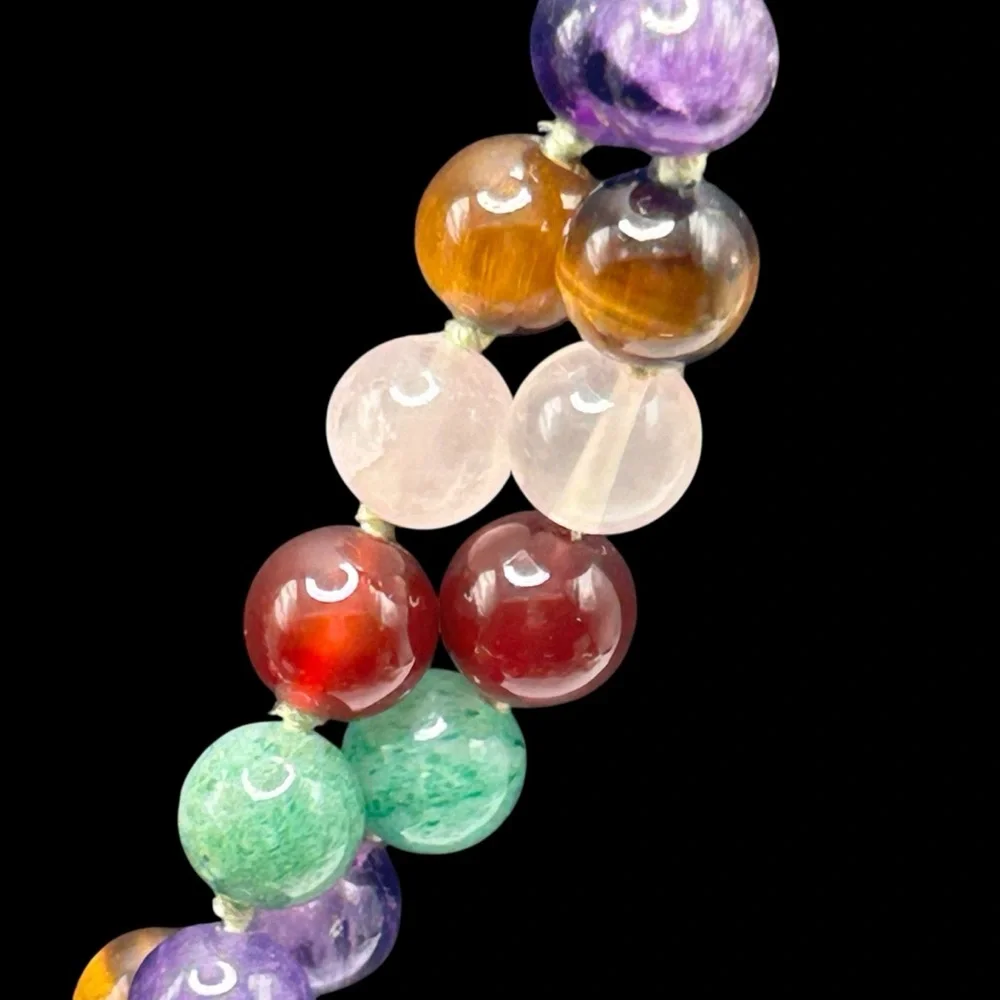 Long Vintage Genuine Gemstone Bead Necklace Hand Knotted